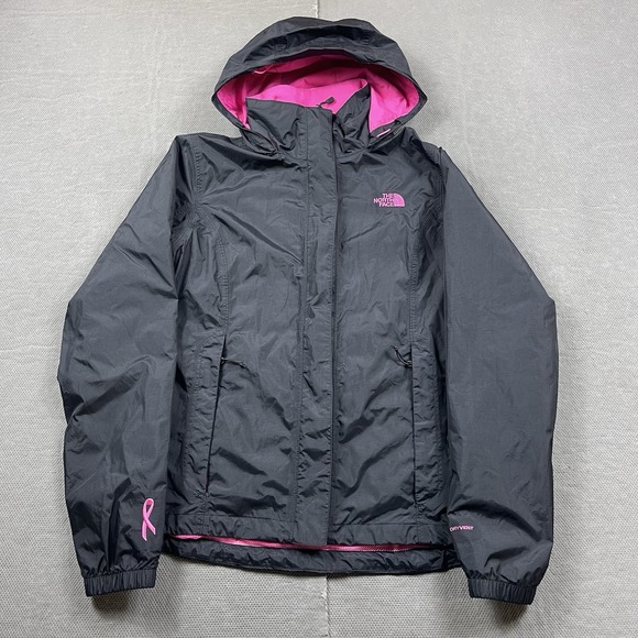 The North Face Jacket Womens Medium Black Breast Cancer Rain Coat Dryvent Hooded - Picture 1 of 9